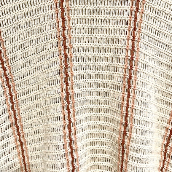 Crochet Striped Linen Open Knit Boho Top Sweater Shirt - Picture 8 of 11